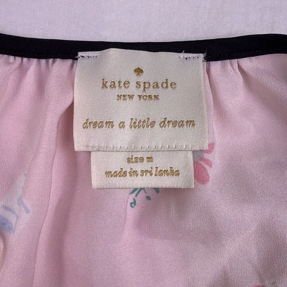 Kate Spade New York Womens French Theme Print Robe White Pink Size Medium NWT